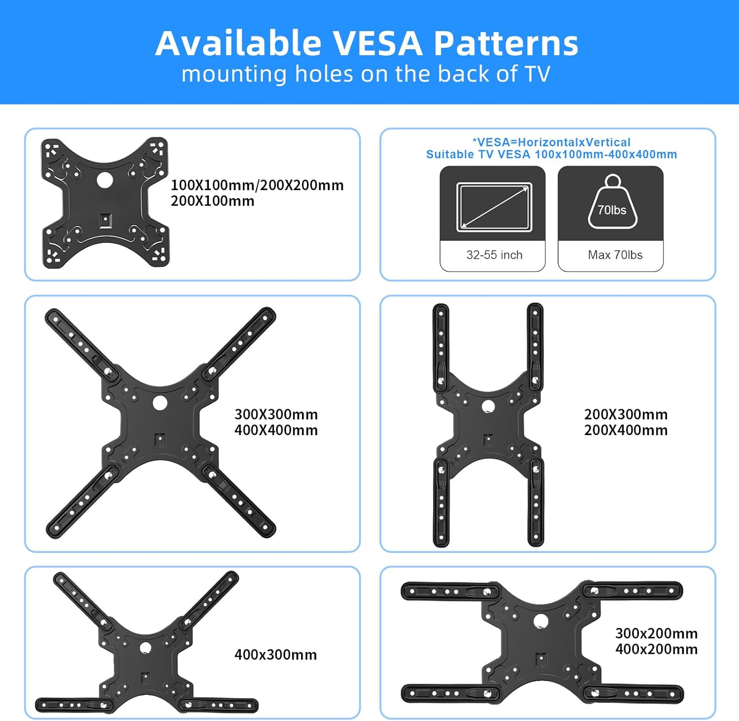 Suptek Adjustable TV Wall Mount Swivel and Tilt TV Arm Bracket for Most 32-55 Inch LED, LCD Monitor and Plasma Tvs up to 70Lbs VESA up to 400X400Mm (MAFD-L400) image number 1