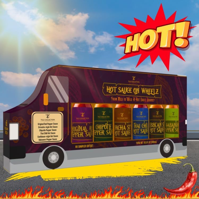 Tilz, Hot Sauce Gift Set - Street Food Chilli Sauce Gift Set, Gourmet Food Gifts - Buffalo, Sriracha, Chilli, Bbq Sauces, Chipotle - 6X Hot Sauce Bottles for BBQS, Foodie Gifts, Hot Sauce Gift Sets image number 1