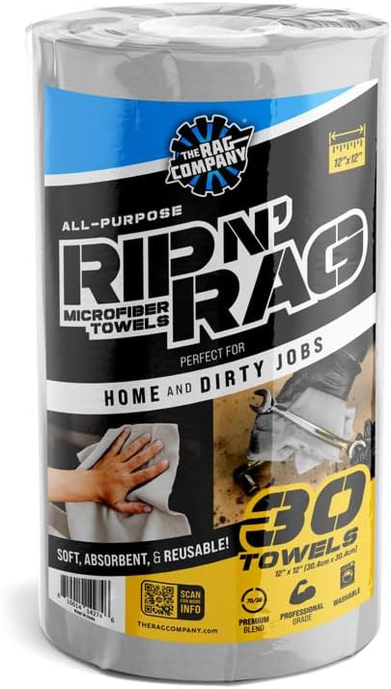 The Rag Company - Rip N' Rag Multi-Purpose Reusable Microfiber Towels for Home, Office, Garage, RV and More - 30 Count Roll - Premium 70/30 Blend - 200Gsm image number 4