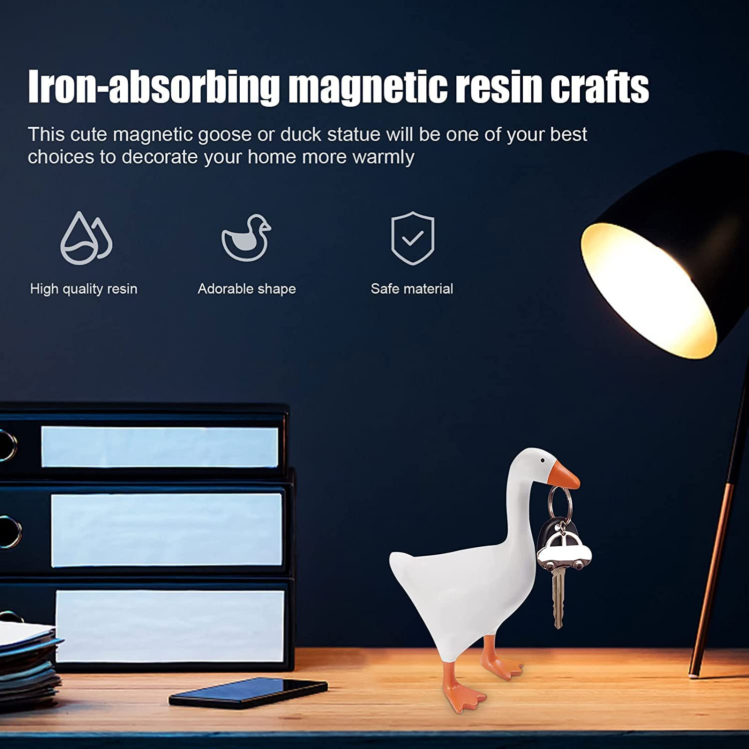 Magnetic Key Holder,Cute Goose Resin Statue Home Decor,Animal Figurines Keys Holder, for Keys,Glasses, Bells,Kawaii Room Table Desk Decor Sculpture Funny Bedroom Decor Housewarming Gift (Orange Duck) image number 6