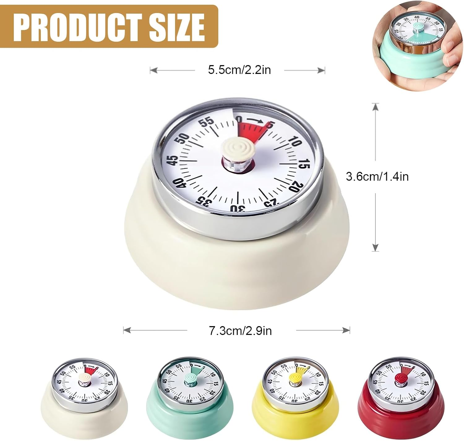 Wind up Kitchen Timers, 60 Minute Mechanical Visual Timer Outlet Magnetic Countdown for Classroom Cooking Fitness Baking Studying Teaching,Home MOD ADHD Tools Homeschool Supplies for Kids Seniors image number 2