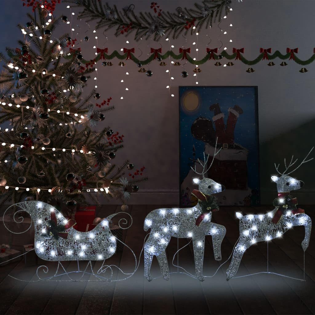 Christmas Reindeer, Xmas Light up Reindeer Outdoor Yard Christmas Decoration Reindeer & Sleigh Christmas Decoration 60 Leds Outdoor Silver image number 2