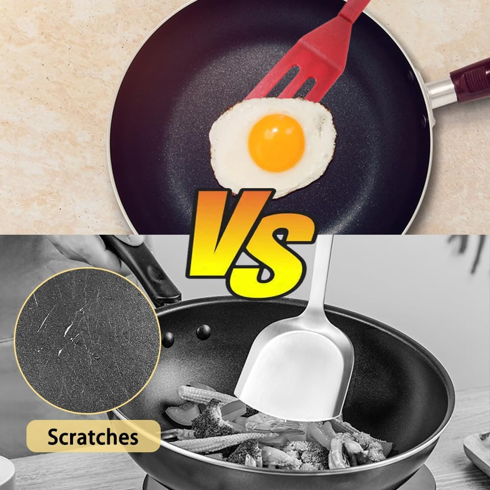 DLAND Mini Silicone Spatula 2-Pack - Nonstick, Heat-Resistant Flexible Cookie Spatula for Baking, Flipping Eggs, Small Pans, Dishwasher Safe (Red & Black)