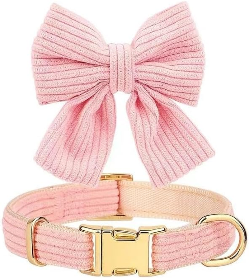 Dog Collar with Bowtie, Adjustable Cute Dog Collar for Wedding and Holiday, Soft Dog Collar for Small Dogs (Pink, L)