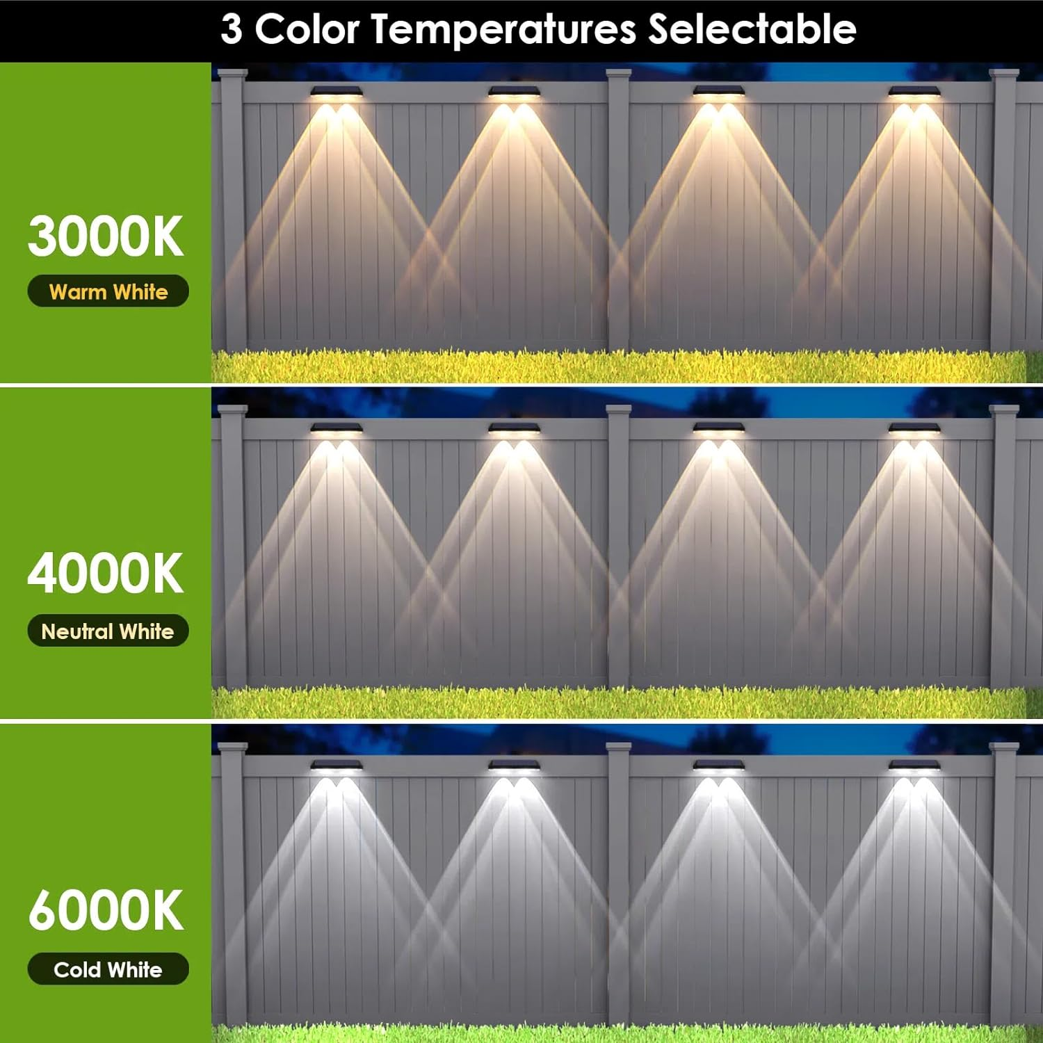 Solar Fence Lights Outdoor - 2700/4000/6000K 3 Mode, IP65 Waterproof Fence Solar Lights Outdoor, Solar Deck Lights for Outside, Backyard/Railing/Step/Patio/Deck Fence/Stair Railings and Wall (8 Pack) image number 1
