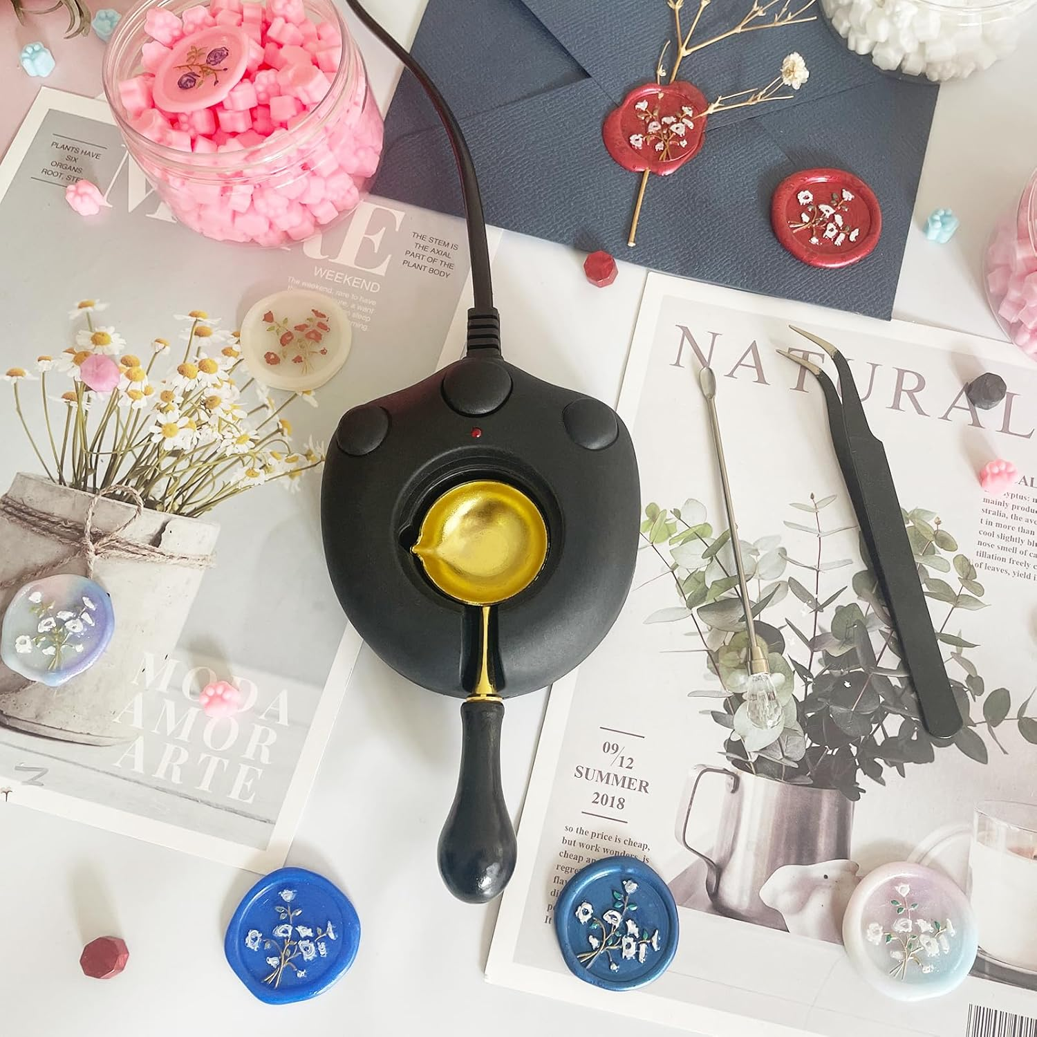 Black Electric Wax Seal Warmer Wax Seal Kit with Spoon, Tweezers and Stir Stick, Great Tool for Melting Wax Seal Sticks Sealing Wax Beads (01Black) image number 2