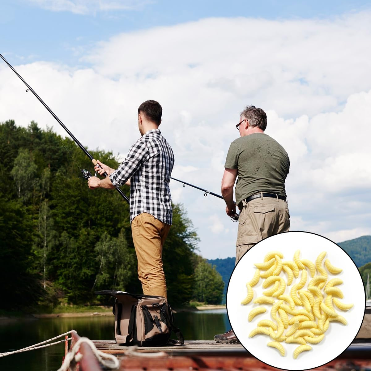 Mini Soft Worm Lures, 50 PCS Small Realistic Fishing Lures for Saltwater, Freshwater, Prank Props (Yellow, 2Cm/0.78In) image number 1