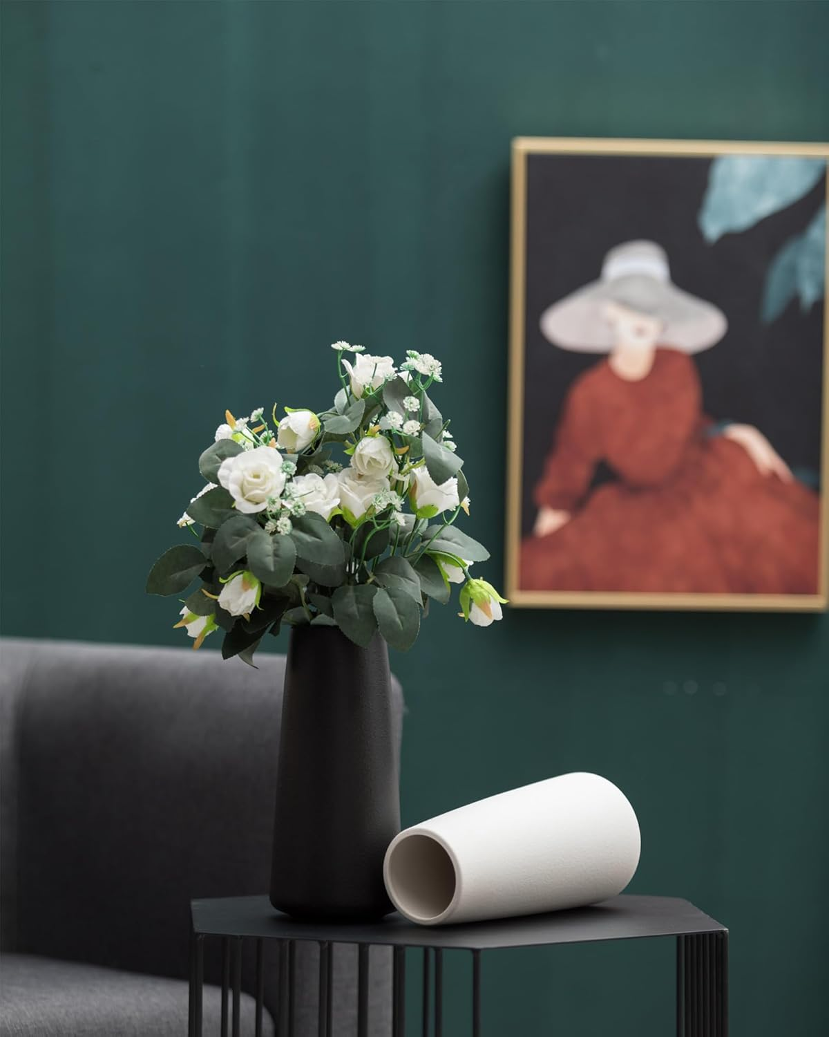 HUBUISH Ceramic Vase - Flower Vase Minimalism Style for Modern Table Shelf Home Decor, Fit for Fireplace Bedroom Kitchen Living Room Centerpieces Office Desk (Solid Black, Super Big) image number 3