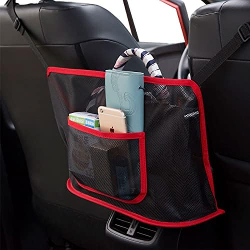 Upgraded Car Net Pocket Handbag Mesh Holder Purse Organizer Seat Side Storage (Upgraded Red&Black)