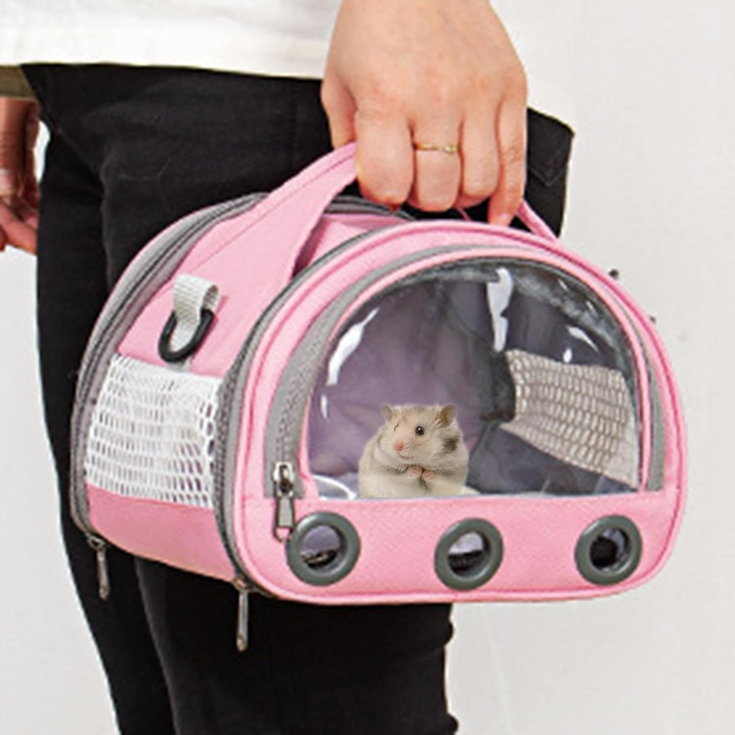 Hamster Travel Carrier Bag Guinea Pig Carrier Bag Travel Small Animals Chinchilla Outgoing Carrier Cage Carrying Shoulder Bag, Pink, S (Pink,Small) image number 6