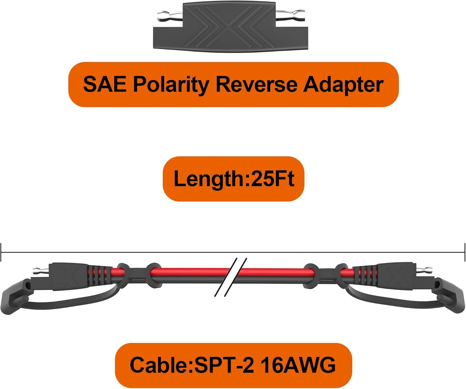POWISER 25Feet SAE to SAE Extension Cable Quick Disconnect Connector 16Awg,For Automotive,Solar Panel Panel SAE Plug(25Ft(16Awg)) image number 6