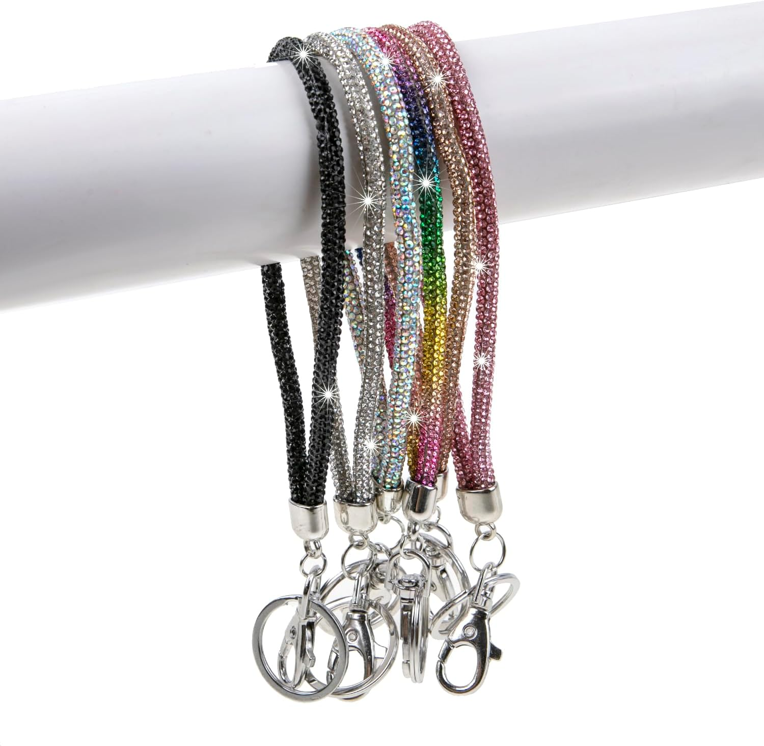 Fashion 8" Exclusive Sparkle Crystal Wristlet Lanyard,Premium Bling Keychain Lanyard,Waterproof Rhinestone ID Key Strap for Women Nurse Teacher(6Pcs), 6 Colors Mixed, 8 Inch