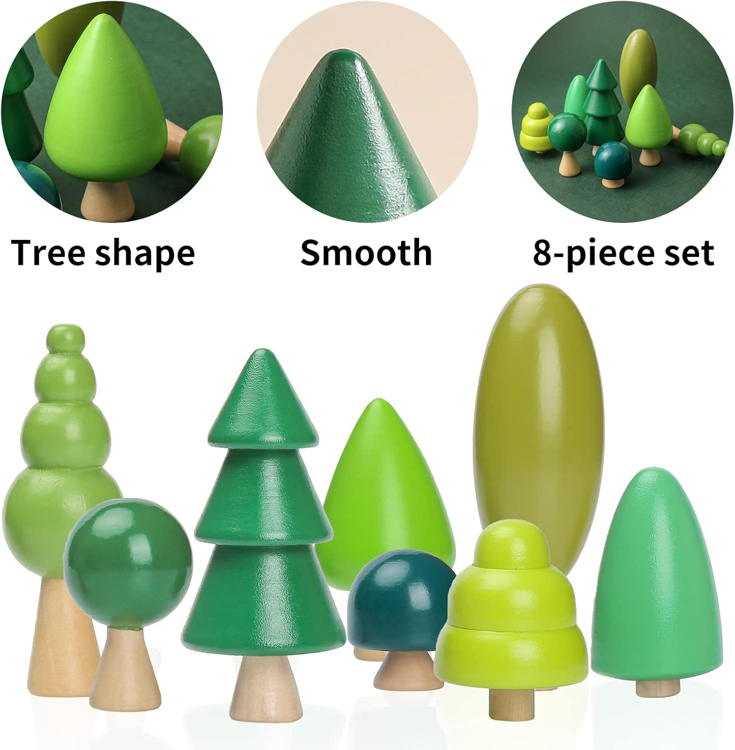 OESSUF 8Pcs Wooden Tree Toy Set Wooden Forest Various Sizes Natural Woodland Trees Creative Children'S Arts Toy image number 3