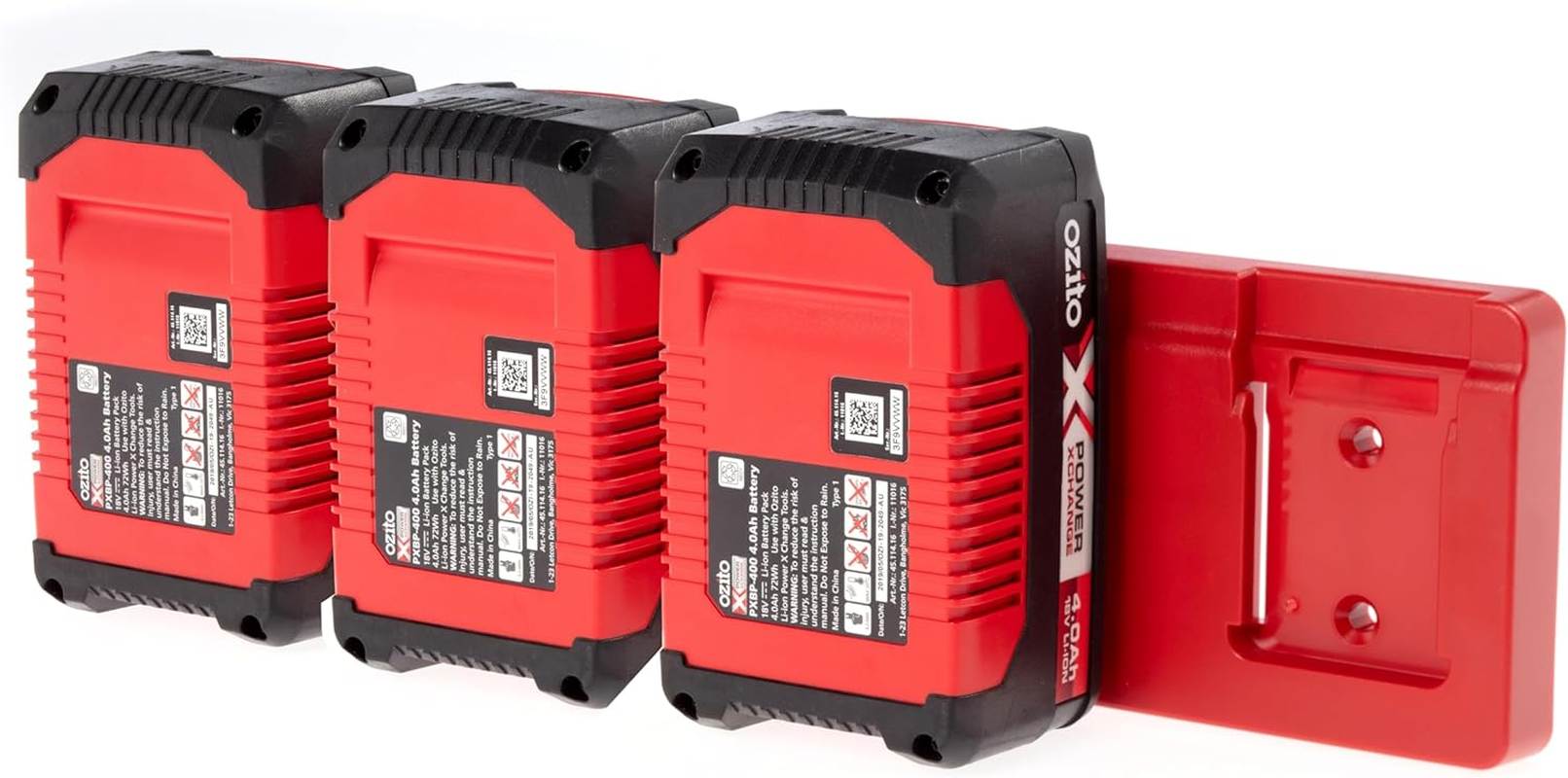 48 Tools Ozito 18V Battery Holder Wall Mount - UV Stabilised ABS Plastic, Secure Locking Mechanism, for Workshop, Truck, Van, Trailer Tool Storage, Model BH-OZI-MOR-04 image number 6