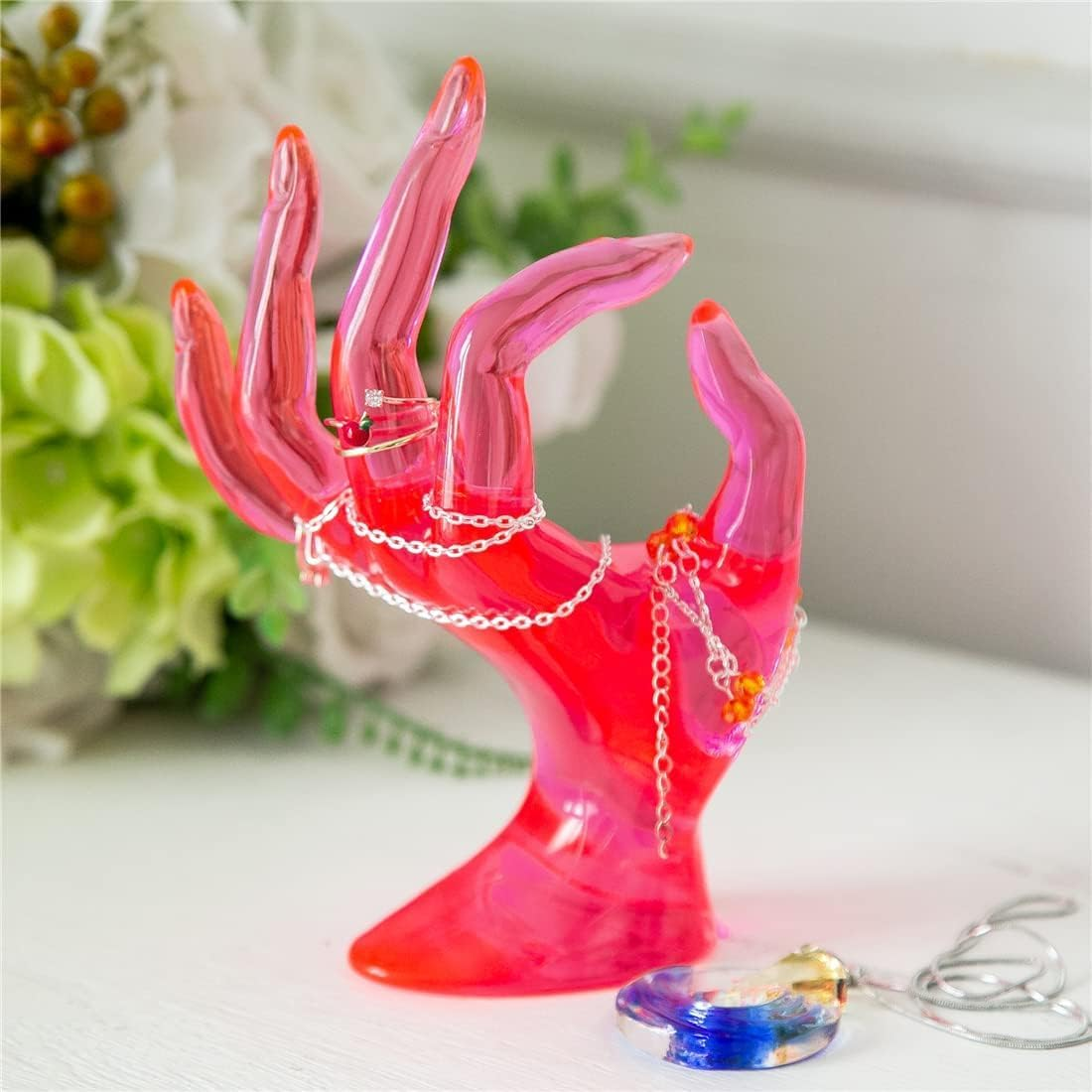 Hand Form Ring Holder Jewelry Display Organization Rack Bracelet Ring Watch Stand Support Aesthetic Decor Y2K Room Decor(Rose Red) image number 6