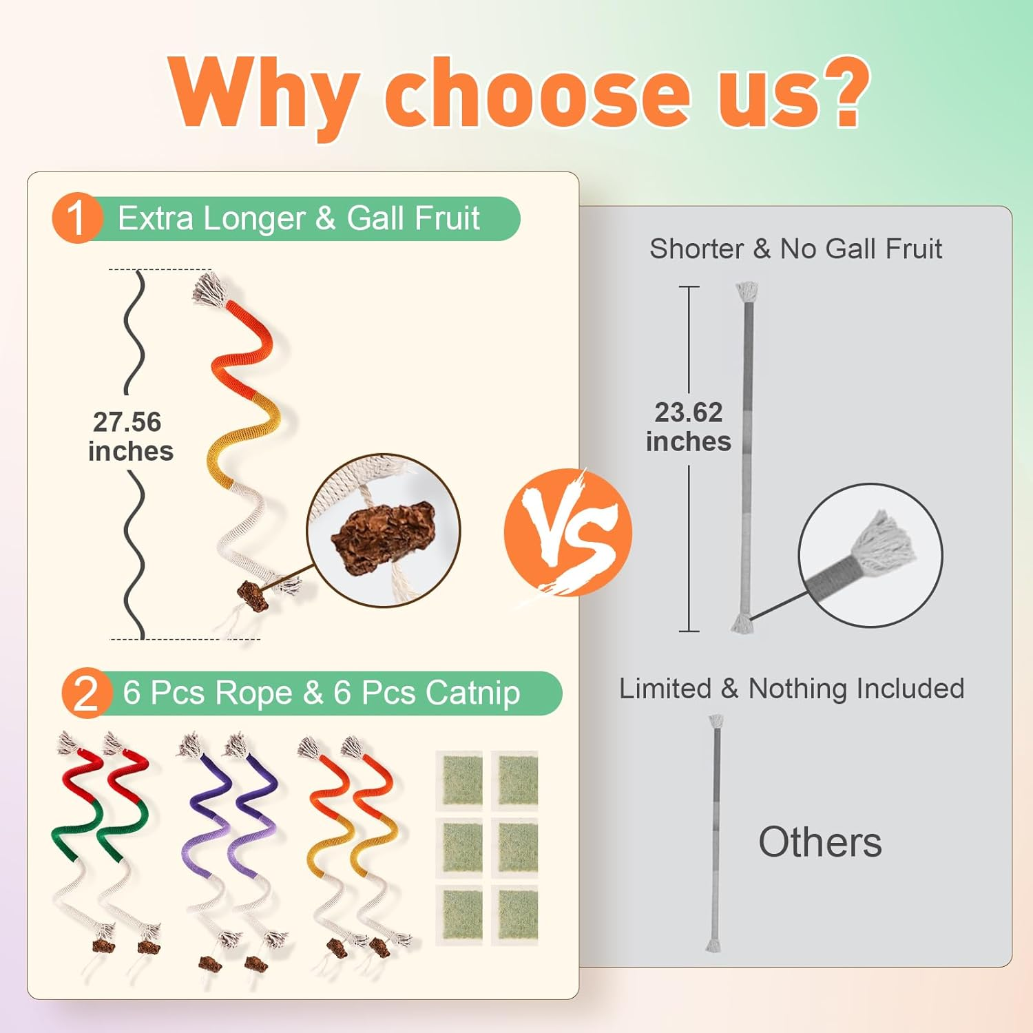 3 PCS XL Cat Toys Chew Ropes, 27.56 Inches Cat Chew Rope Toy for Teeth Cleaning, Safe Catnip Toys for Cats Rope Chew Toy (3 Bags of Catnip Included) image number 1