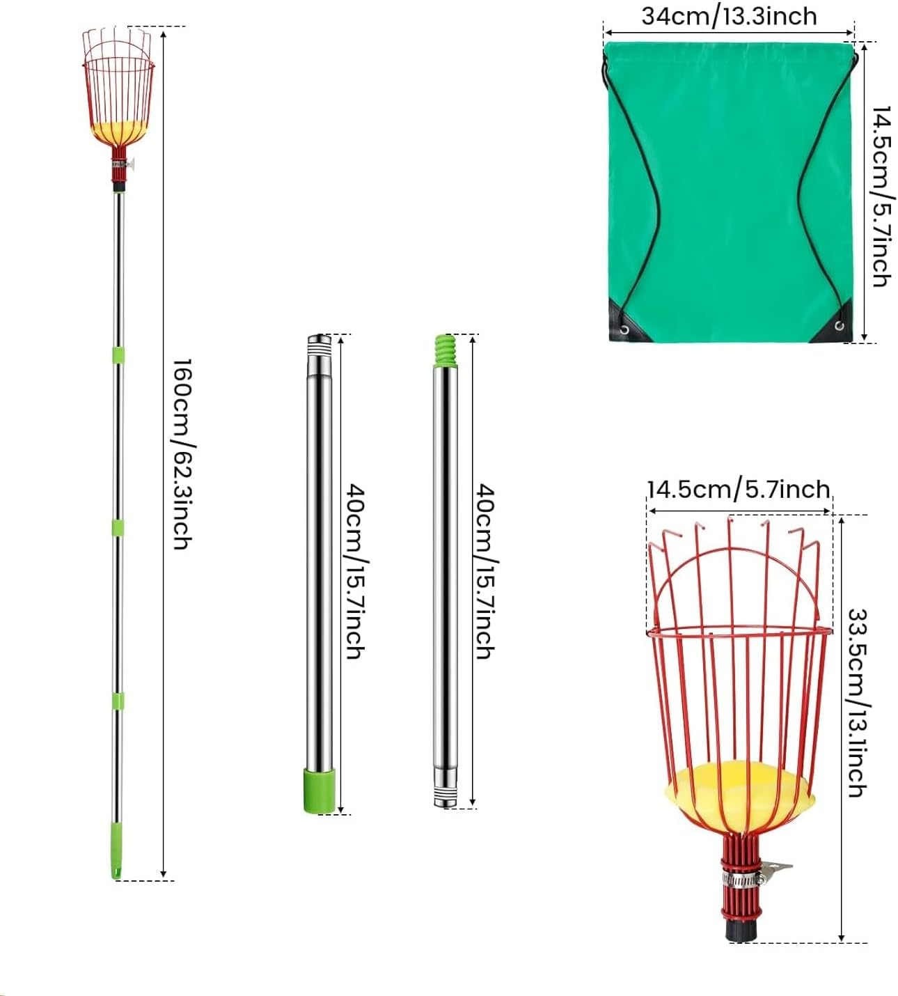 8 Ft Fruit Picker Tool,Fruit Picker Pole Adjustable Fruits Picker Too for Mango Apple Avocado Orange Cherry Pear Picking, Lightweight Sturdy Fruits Catcher with Extra Carrying Bag (1) image number 5