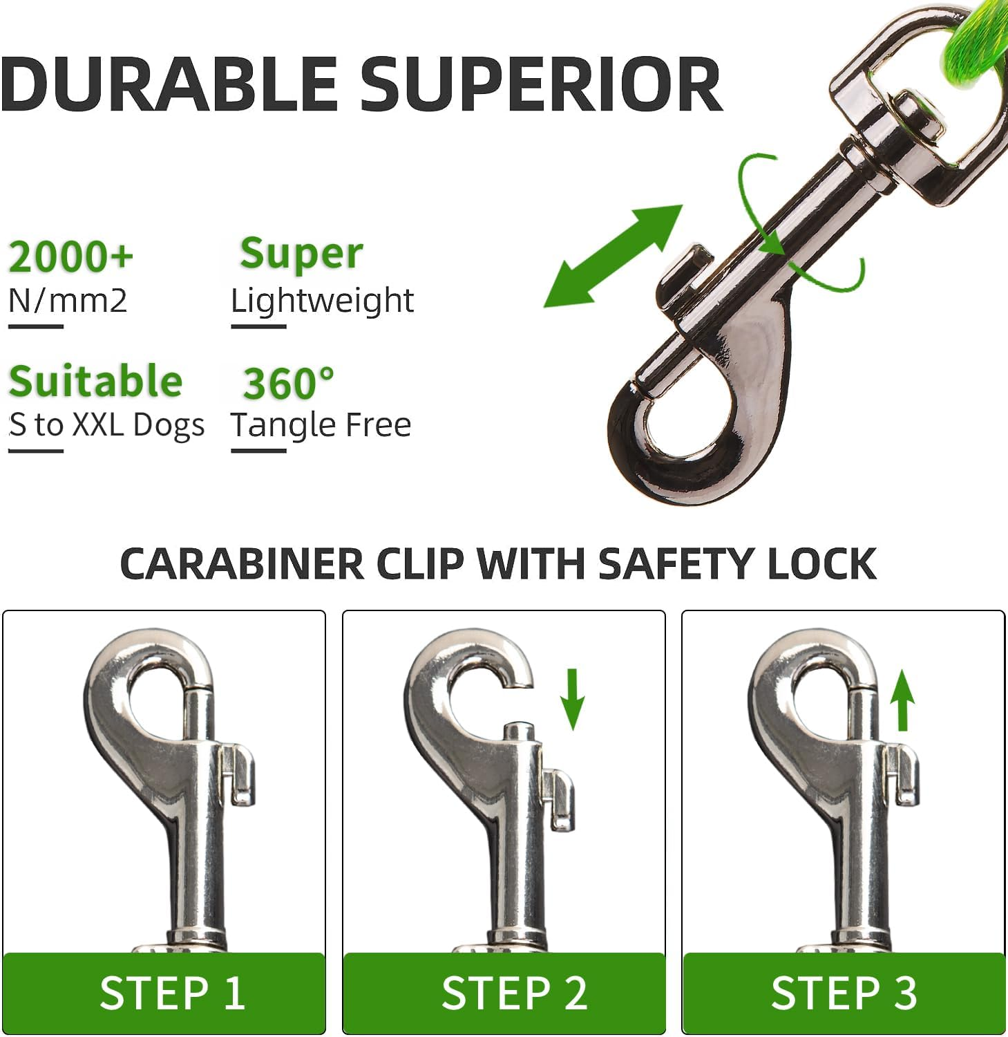 10Ft Tie Out Cable for Dogs up to 350LBS - Rust Proof Training Cable for Yard and Camping image number 1