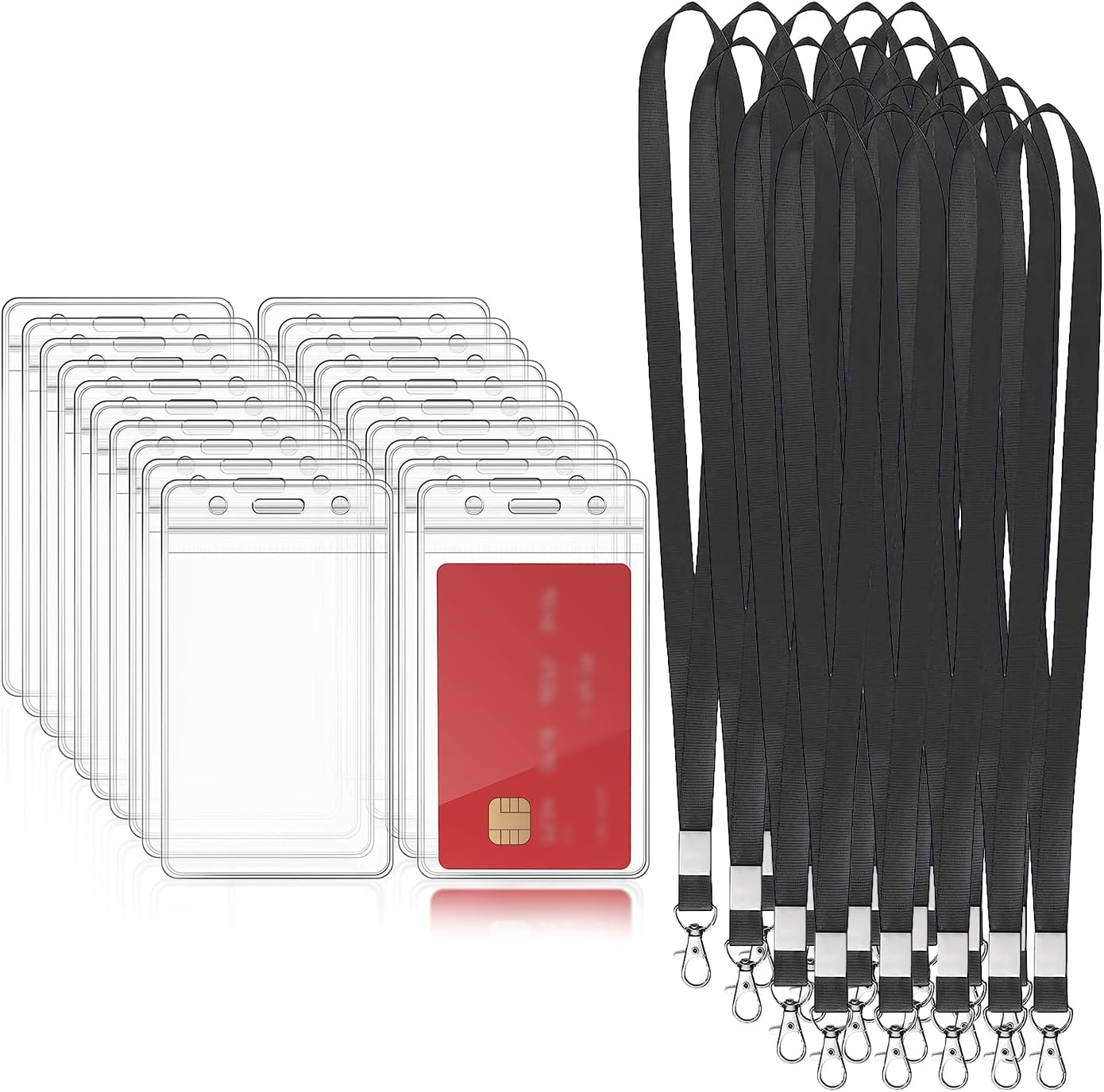20Pcs Clear Plastic Heavy Duty Vertical Name Badge ID Card Holders,Plastic Tags Holders,Vertical Holder, Tag Holder with 20 Pcs Lanyards