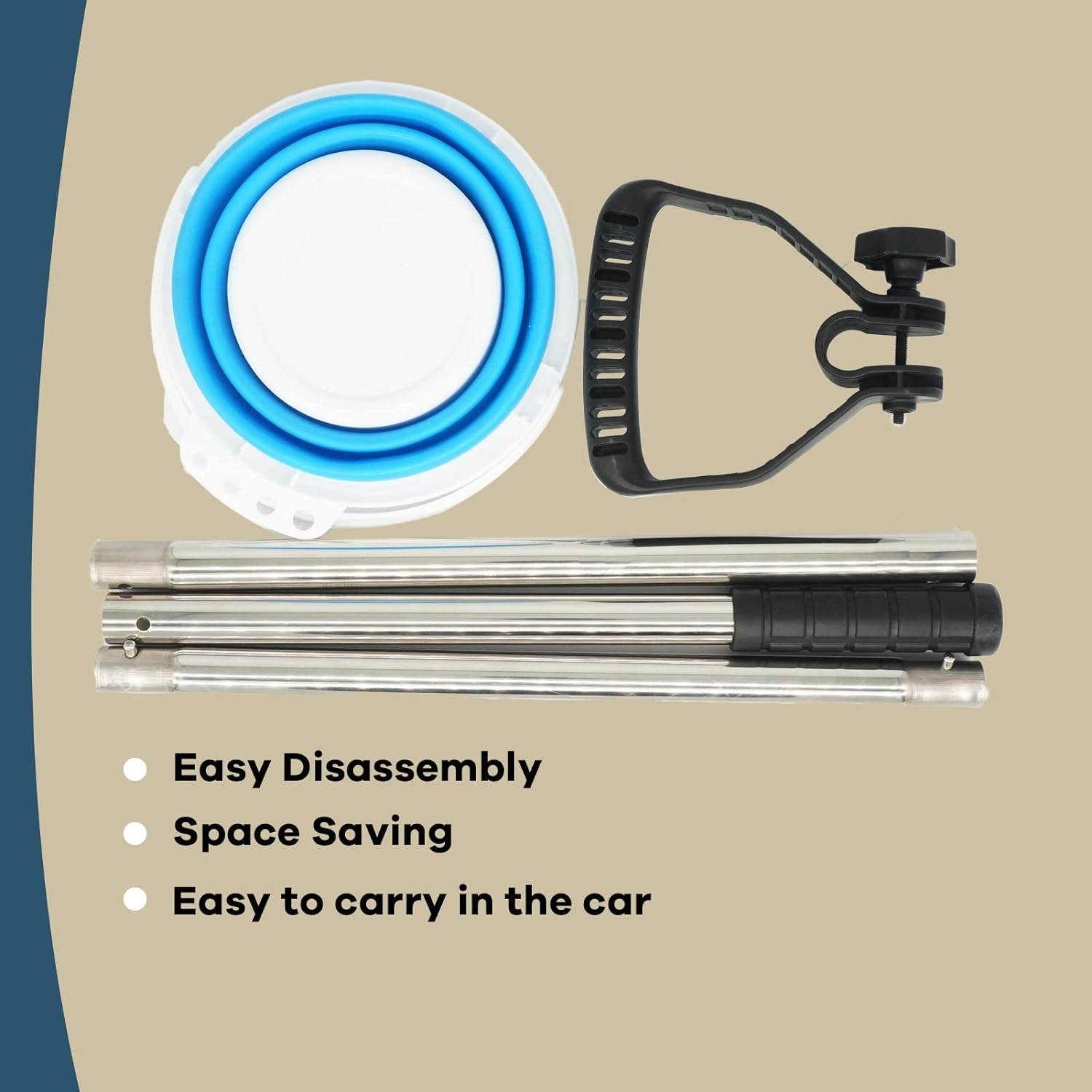 Sand Fleas Rake, Stainless Steel Sand Sifter, Detachable 47 Inches Long Handle, Collapsible Shark Tooth Sifter for Beach,Sand Crab Catcher with Foldable Pail . image number 6