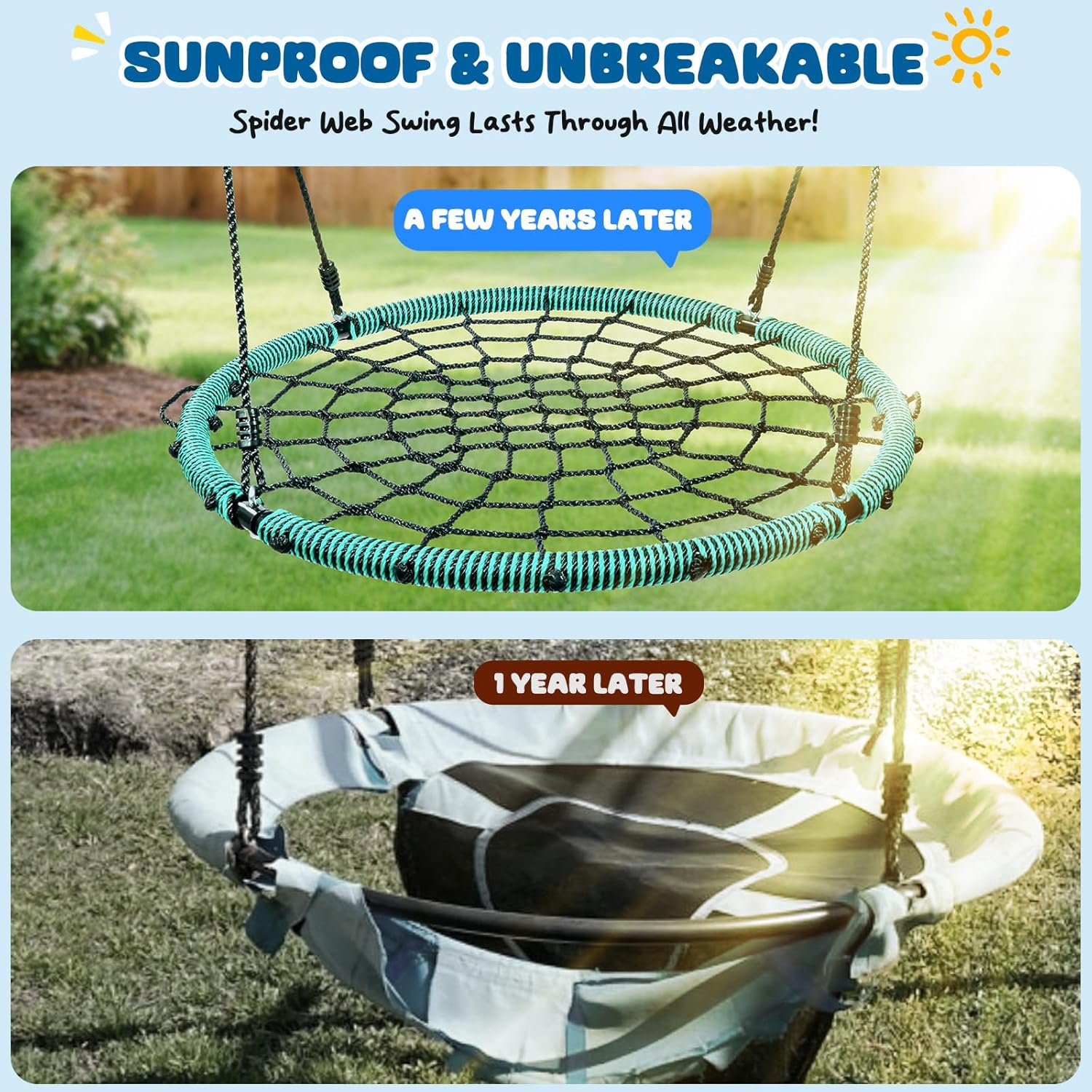 Trekassy 750Lbs Spider Web Saucer Tree Swing 40 Inch for Kids Adults, Outdoor Net Swing with Steel Frame and 2 Hanging Straps-Green image number 5