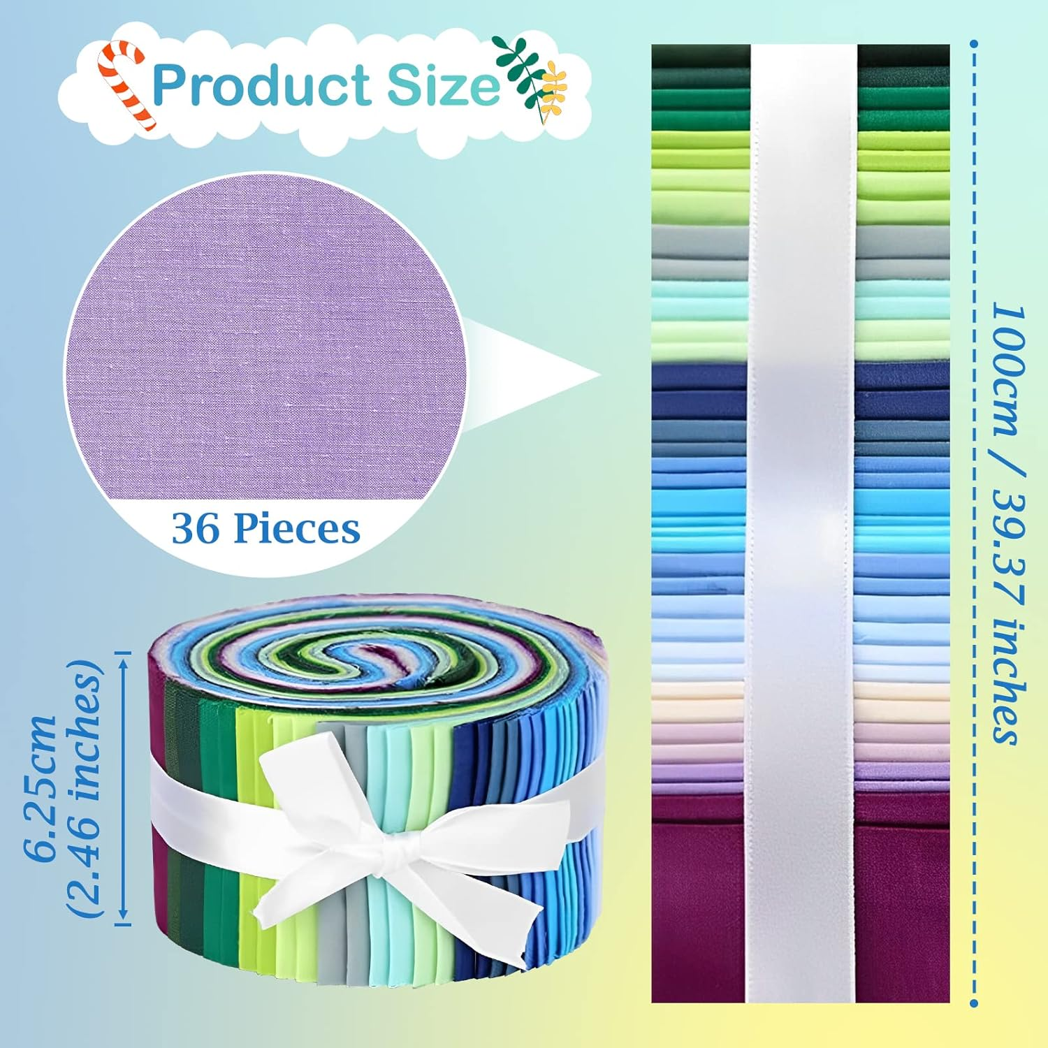 F Fityle 36 Pieces Jelly Fabric Roll 2.5 Inch Roll up Fabric Quilting Strips Floral Printed Craft Fabric Bundle Precut Patchwork with Assorted Patterns - Pure Color image number 5