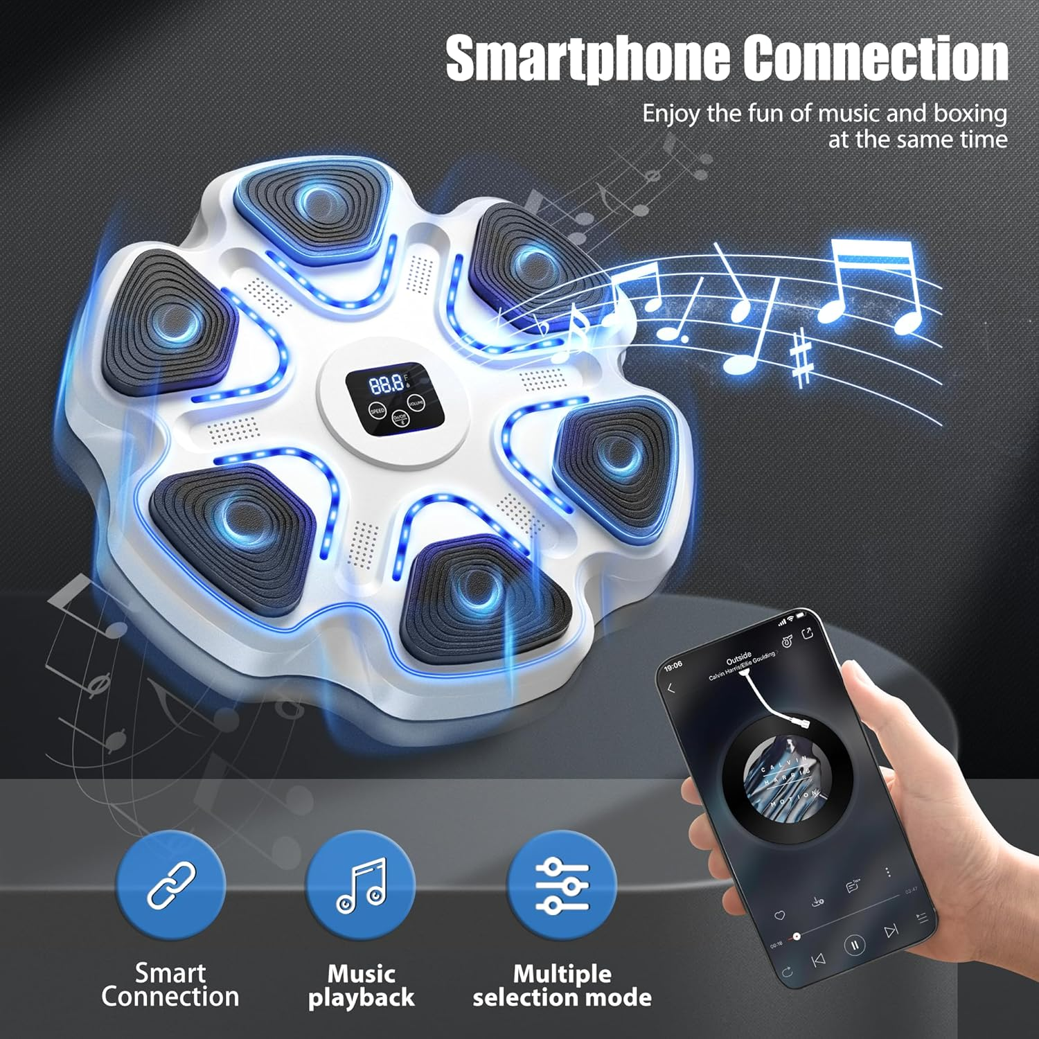 Music Boxing Machine, Boxing Machine Wall Mounted Music with Gloves, Electronic Boxing Target for Adults, Smart Boxing Training Equipment, Boxing Machine for Home and Gym image number 6