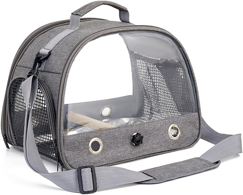 Bird Carrier Bag with Stand - Lightweight, Breathable Parrot Travel Cage, Portable Pet Transparent Bag (Grey) image number 6
