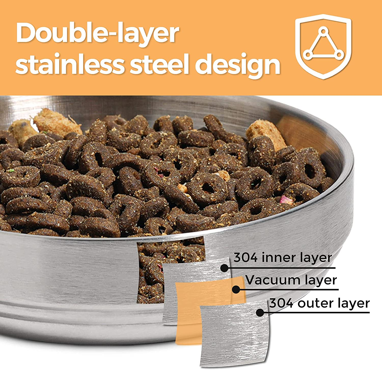 Comsaf Food Grade 304 Stainless Steel Cat Bowls, Shallow and Wide Metal Cat Food and Water Feeder Set, Durable Double Layer Pet Feeding Dishes for Kitten, Puppy, Whisker Stress Free, Dishwasher Safe image number 4