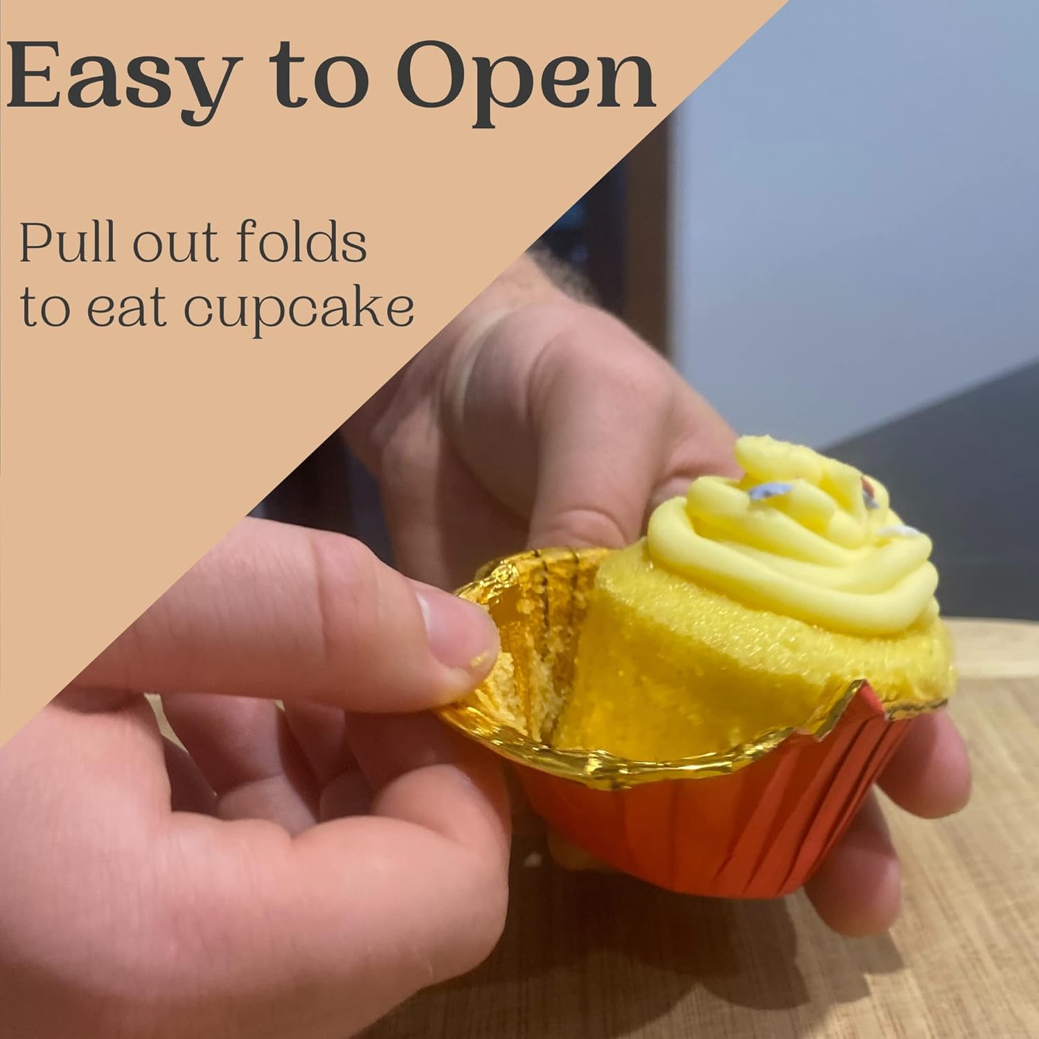 Cupcake Liners - 100 Pieces White Baking Cups &ndash; Cases for Cupcakes, Muffins, Savoury and Desserts - Disposable Gold Foil Lined Wrapper Patty Pans (White) - Blue image number 5