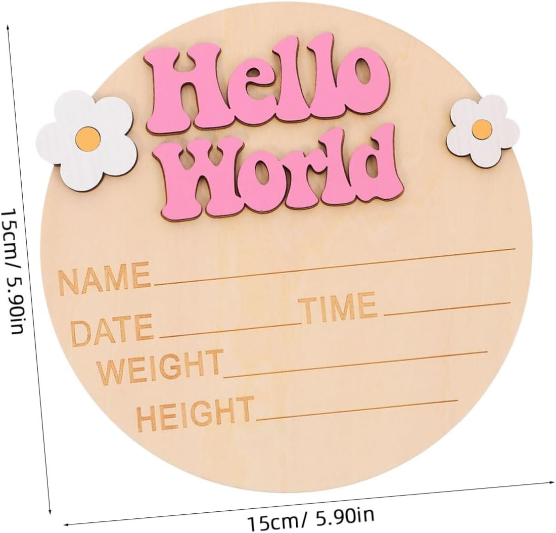 SECFOU Wooden Newborn Announcement Sign Baby Name Sign for Nursery Decor Pink Growth Plaque Baby Shower Photo Prop Newborn image number 5