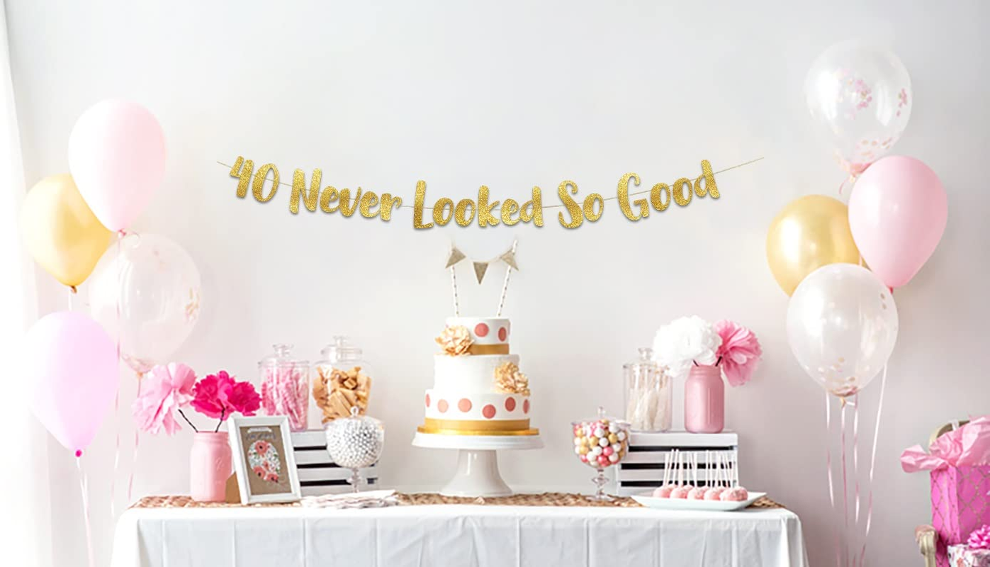 40 Never Looked so Good Gold Glitter Banner - 40Th Anniversary and Birthday Party Decorations image number 2