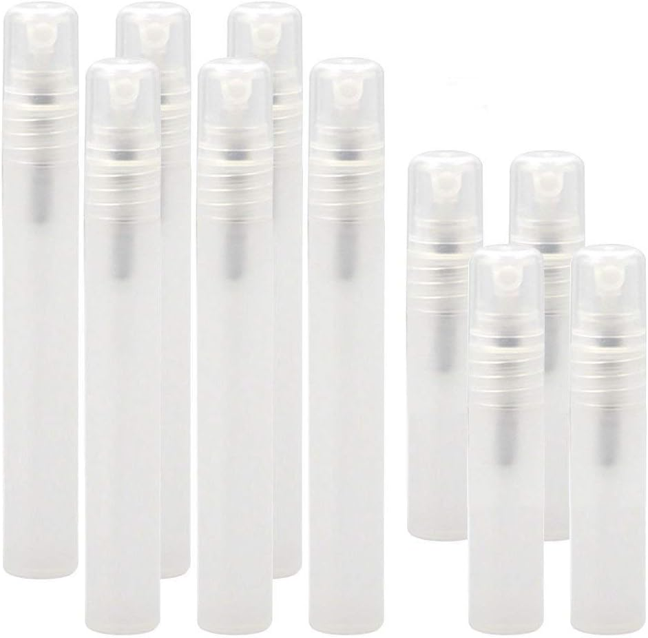 [10Pcs/Pack]Frosted Plastic Tube Empty Refillable Perfume Bottles Spray for Travel and Gift,Mini Portable Pen 10Ml X 6Pcs & 5Ml X 4Pcs (10Pcs/Pack,10Ml X 10Pcs)