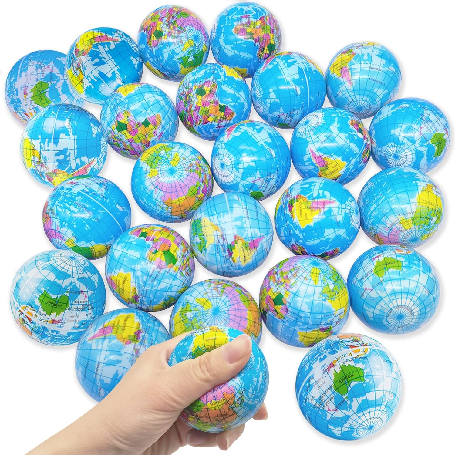 24 PCS Globe Squeeze Balls,2.5 Inch Globe Bouncy Ball Earth Squishy Ball,Mini Foam Globe Squeeze Stress Balls image number 4