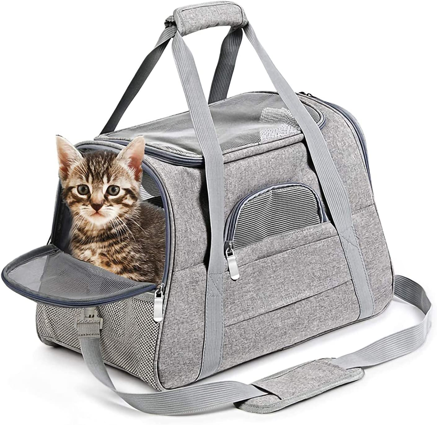 52*34*25Cm Pet Carrier Bag, Portable Cat Carrier Bag Top Opening, Removable Mat and Breathable Mesh, Foldable Cat Carrier Transport Bag for Dogs and Cats, with Shoulder Strap (L) image number 3