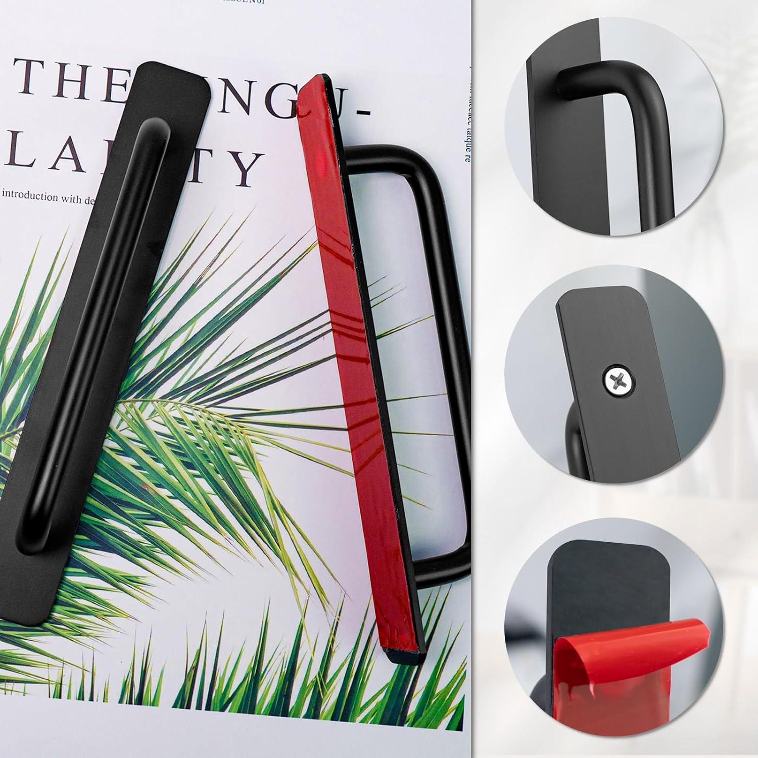 4 PCS Adhesive Cabinet Handles, No Drilling Drawer Pulls, Aluminum Alloy Stick on Door Handles, Window Handles for Kitchen, Cupboard Sliding Closet, Dresser Closet (Black) image number 6