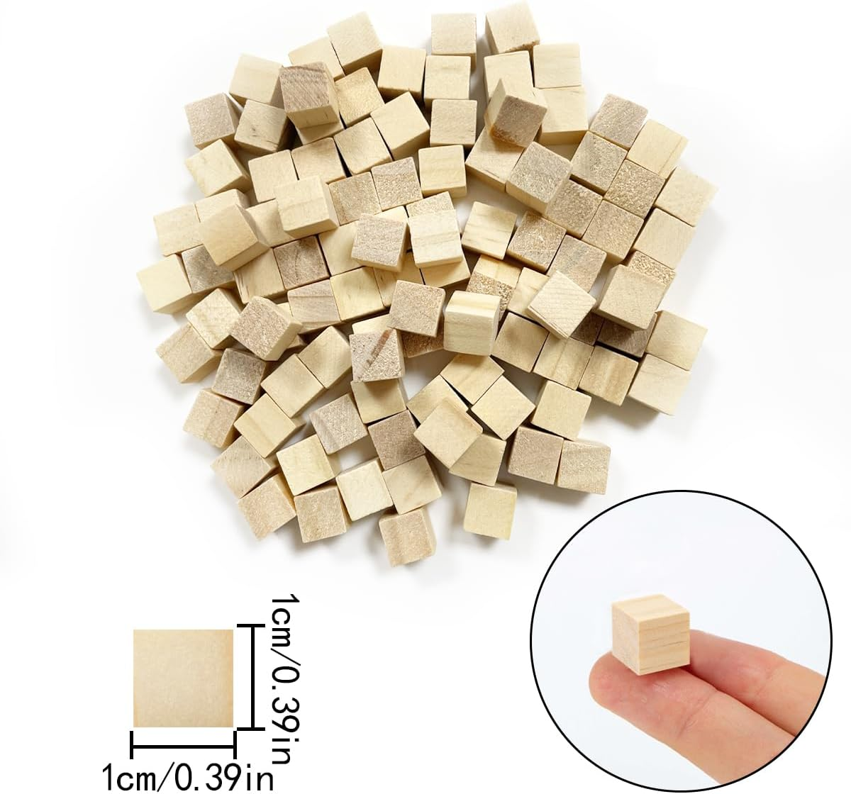 HAIKING Solid Wooden Blocks, 100 Pcs Unfinished Craft Wood Blocks for DIY Crafts, Home D&eacute;cor (1 CM) image number 4
