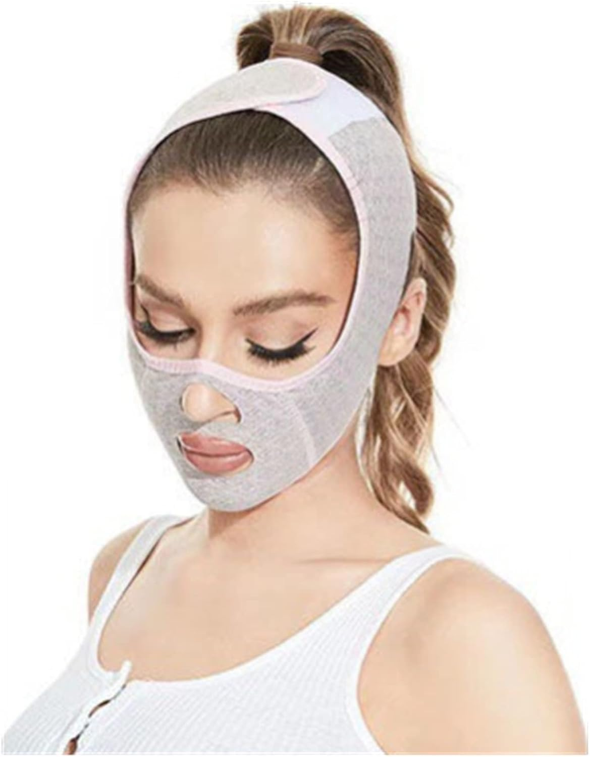 Beauty Face Sculpting Sleep Mask, Face Lifting Mask, V Line Lifting Mask, Double Chin Strap Face Sculpting Chin Lifting Face Mask, Chin up Face Lifting Belt Mask (1 Pack, Pink) image number 5
