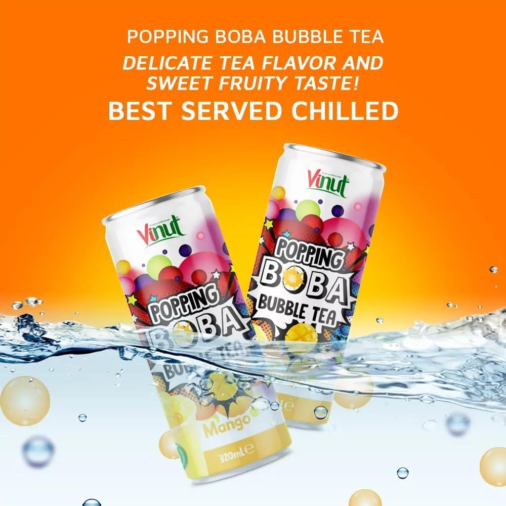 Vinut Popping Boba Bubble Tea Mango Fl 320Ml 6 Pack image number 1