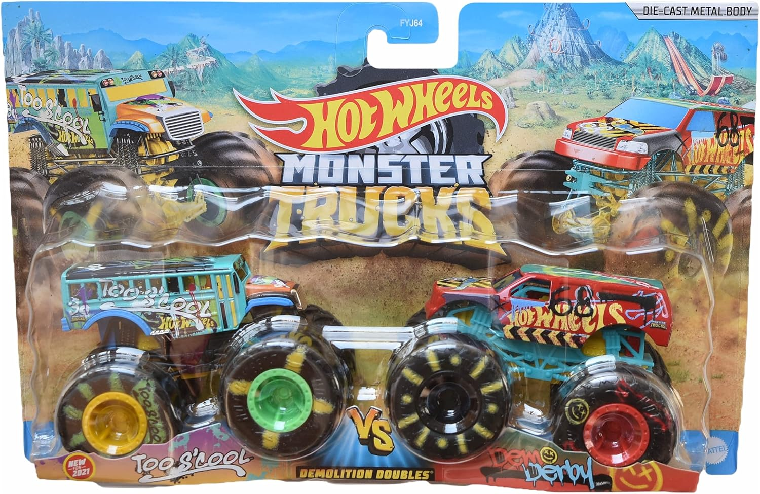 Hot Wheels Monster Trucks Too S'Cool Vs Demo Derby, Demolition Double 1:64 Scale