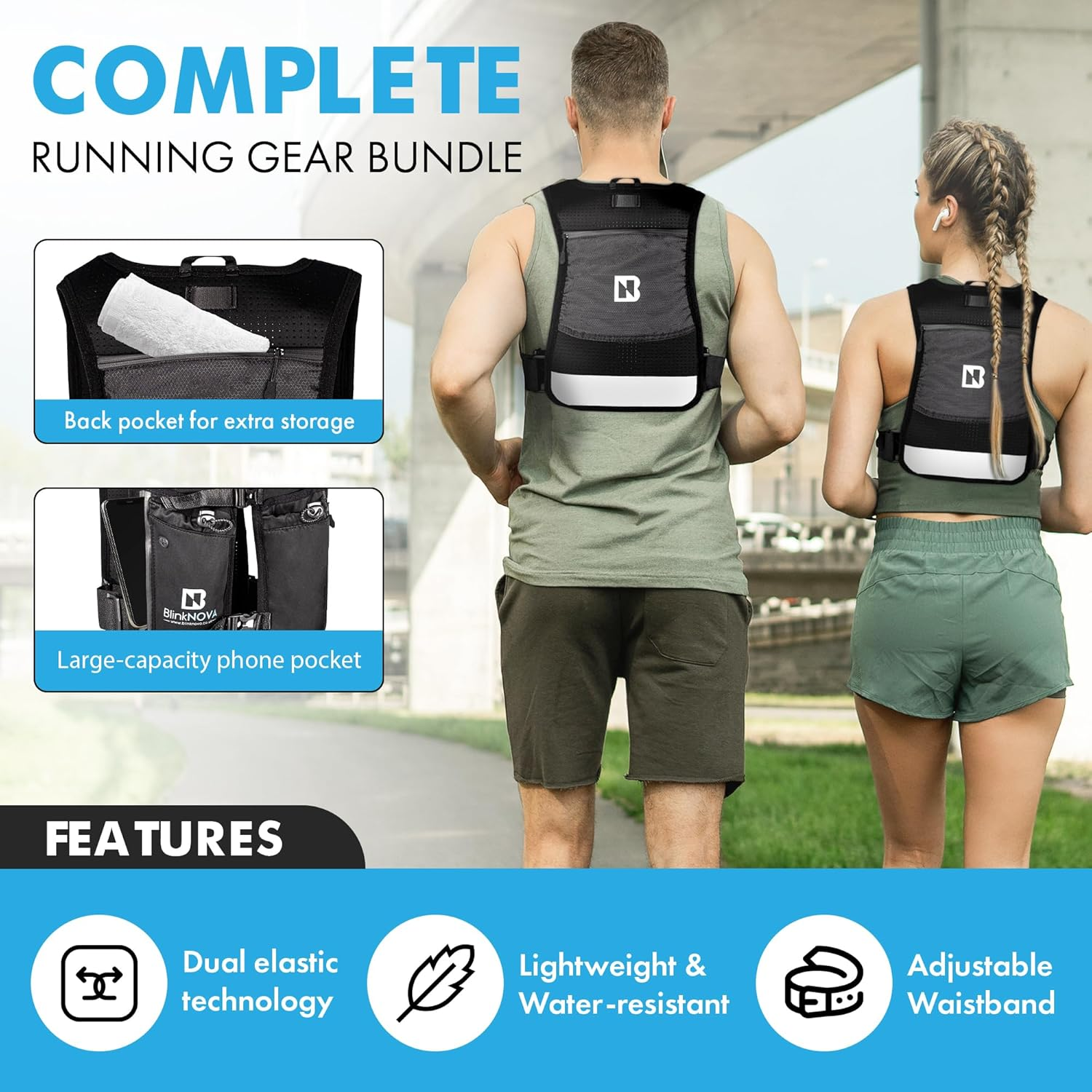 Running Vest for Women & Men | Lightweight Reflective Hydration Vest with Adjustable Waistband & Collapsible Water Bottle | Hydration Pack (Front Buckle Design ) image number 4