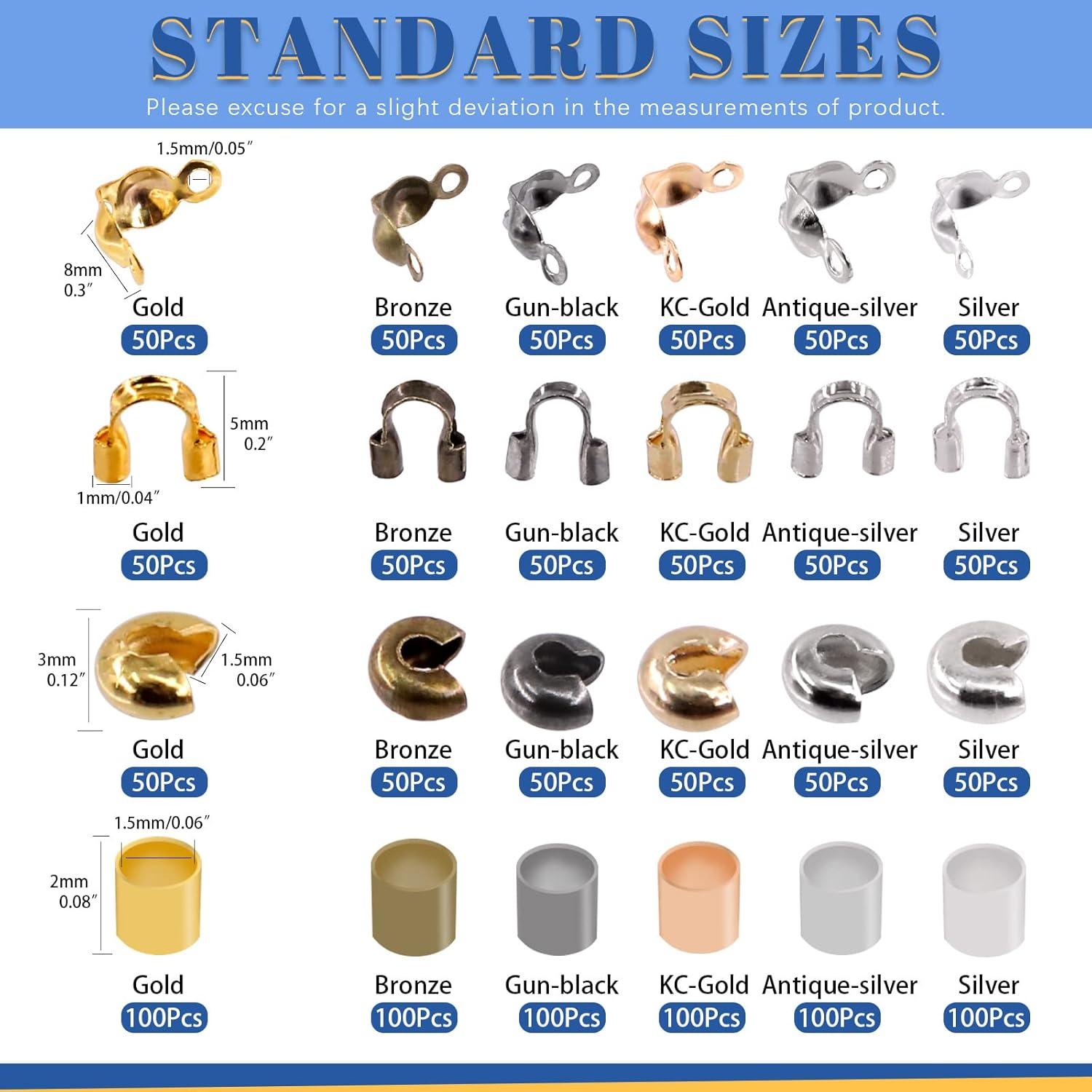 Glarks 1501Pcs 4 Styles 6 Colors Brass Tube Crimp Beads Crimp Bead Knot Cover Wire Guardian Beads Tips Knot Cover with Jewelry Bead Crimping Pliers for DIY Jewelry Bracelet Necklace Making image number 5