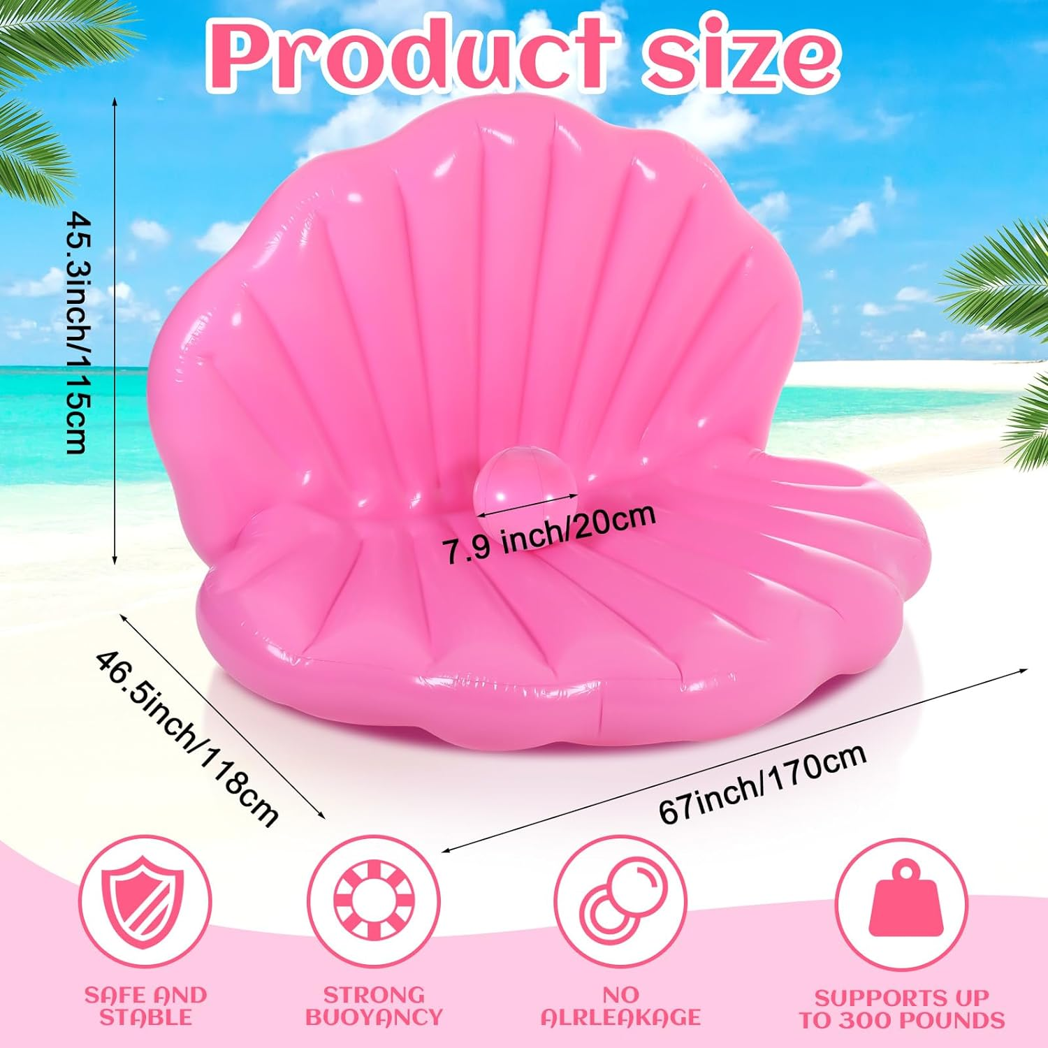 Shinyrelief Inflatable Seashell Pool Float 67 Inch Giant Clam Air Filled Toy with Pearl Ball Shell Floating Ride on Raft Chair for Adult Birthday Bachelorette Swimming Summer Beach Party image number 1