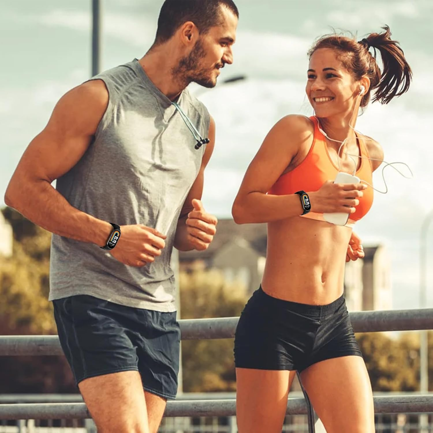 Braided Bands Compatible with Xiaomi Mi Band 10/9/8 Straps for Women Men, Elastic Adjustable Solo Loop Nylon Woven Replacement Wristbands for Xiaomi Mi Band 9/8 - Black+Off-White image number 5