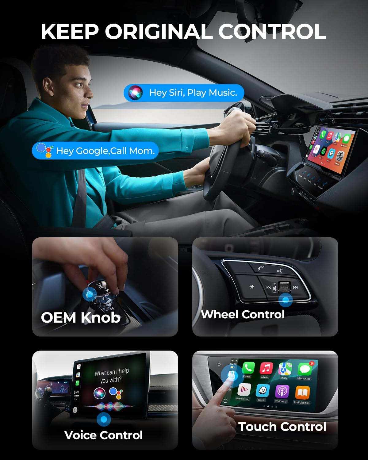 Auroralink Wireless Carplay Adapter & Android Auto Wireless Adapter 2-In-1 Fast & Stable Carplay Wireless Adapter Convert Wired to Wireless Car Play Adapter for Ios 10+/Android 11+ (Dark Blue) image number 3