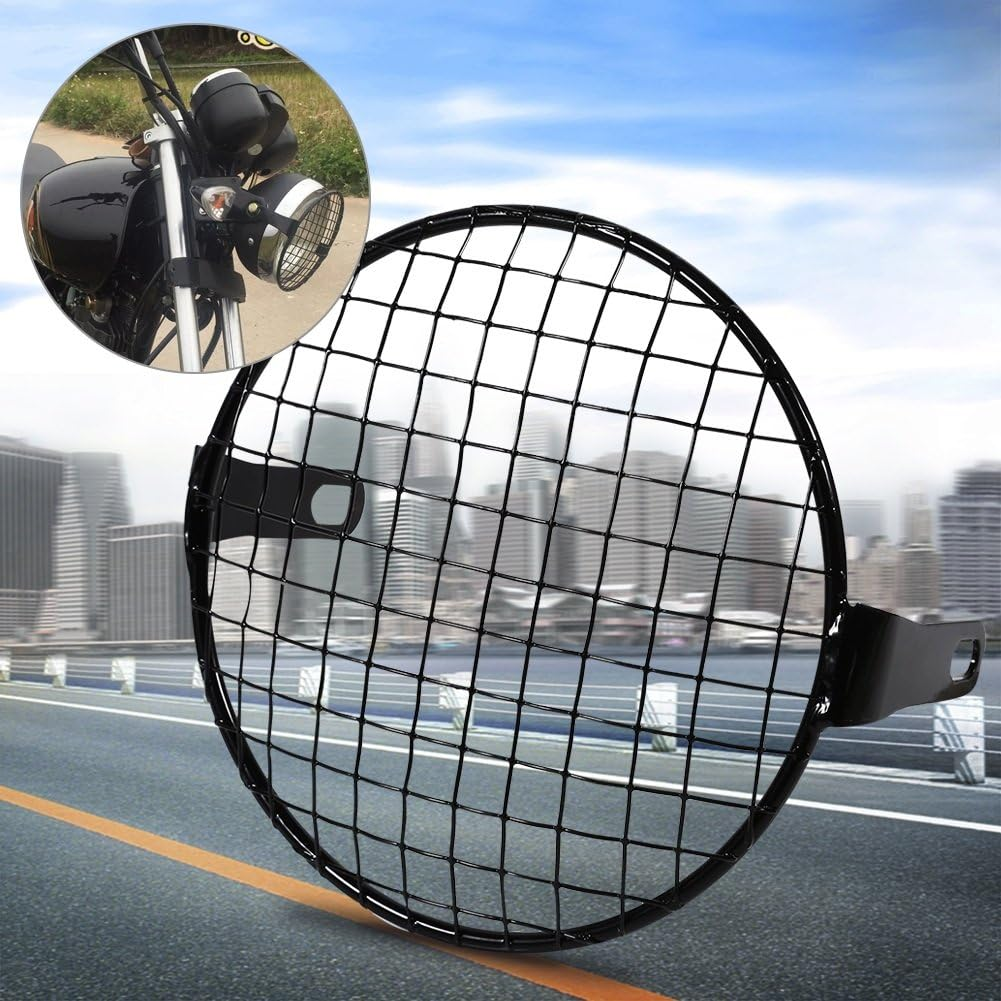 Yosoo 16Cm Metal Mesh Grill Headlight Protector Guard Cover for Motorcycle(Black) image number 6