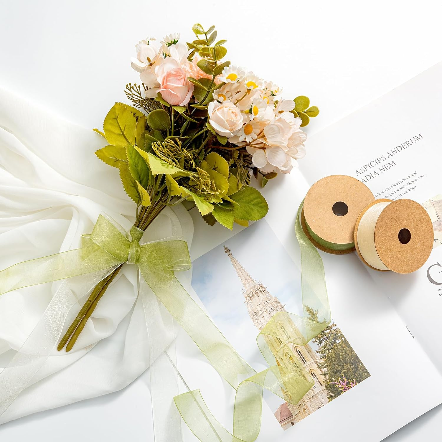 Organza Ribbon - Royal Blue & Navy Blue, 1 Inch X 10 Yd, Silk, Wedding Invitation - Champagne image number 6