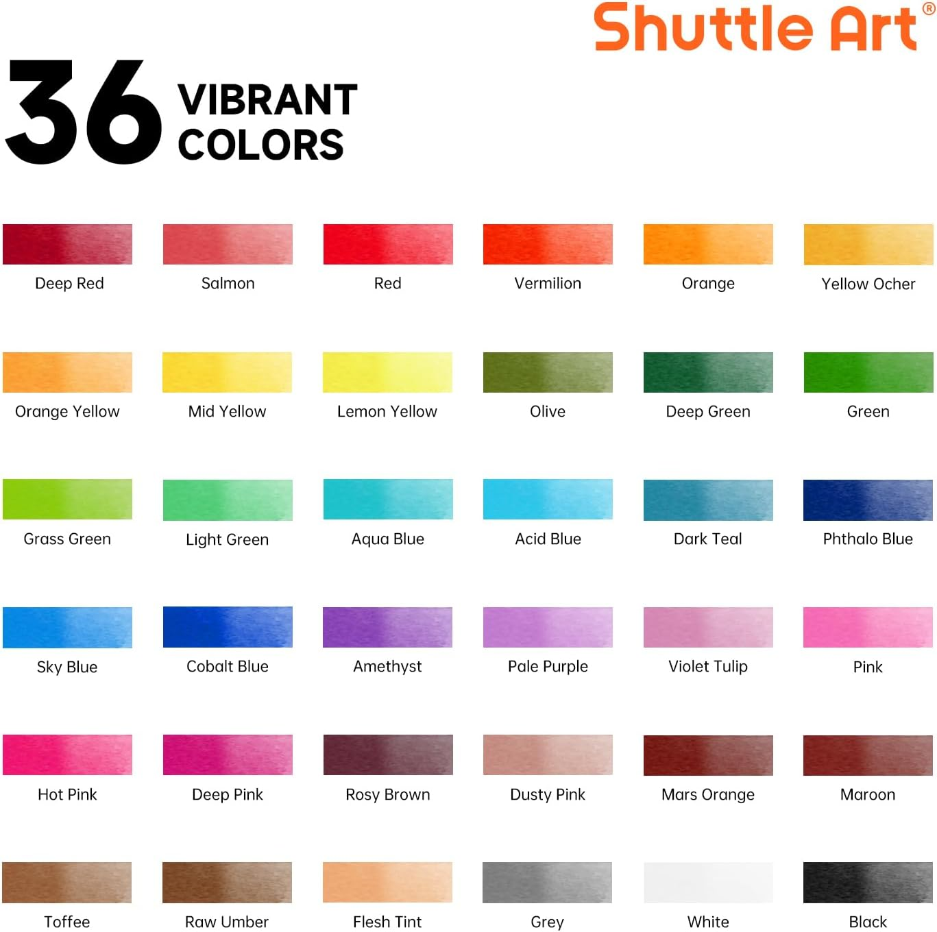 Shuttle Art 48 Pack Watercolour Paint Set, 36 Colours Watercolour Paint in Tubes (12Ml Each) with 10 Brushes, 1 Watercolour Pad, 1 Palette, Premium Watercolour Kit for Artist, Beginners, Kids image number 1