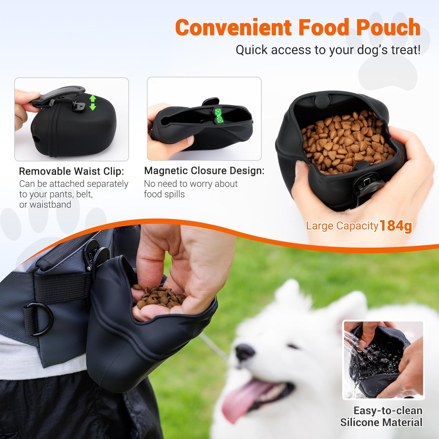 2 in 1 Dog Treat Pouch for Training,Upgrade Treat Pouch for Leash with Removable Clip on Silicone Treat Bag & Built-In Poop Bag Dispenser,Waist Belt Fanny Pack for Pet Puppy Training Walking Hiking image number 6
