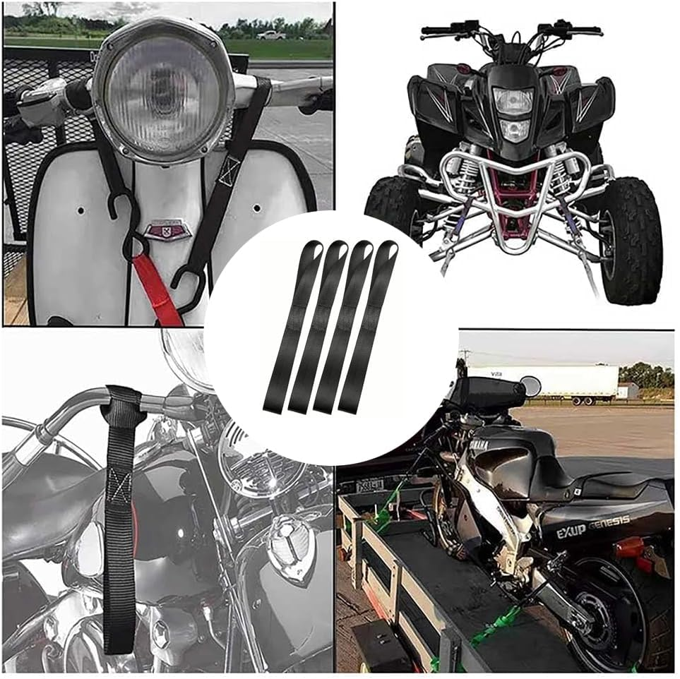 Soft Loop Tie down Straps - 4 Pack Heavy Duty Motorcycle Fastening Device, Nylon Cargo Straps (Black) image number 5